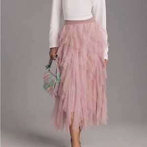 The Chéri Ruffled Tulle Midi Skirt by Anthropologie